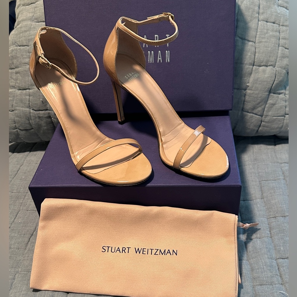 Stuart Weitzman Nude/Tan Ankle-Strap Stiletto Sandals Nudist 100mm